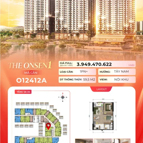 Căn hộ O12412A The Onsen 1 Sun Nha Trang– Không gian sống nghỉ dưỡng chuẩn Wellness giữa lòng Charmora City